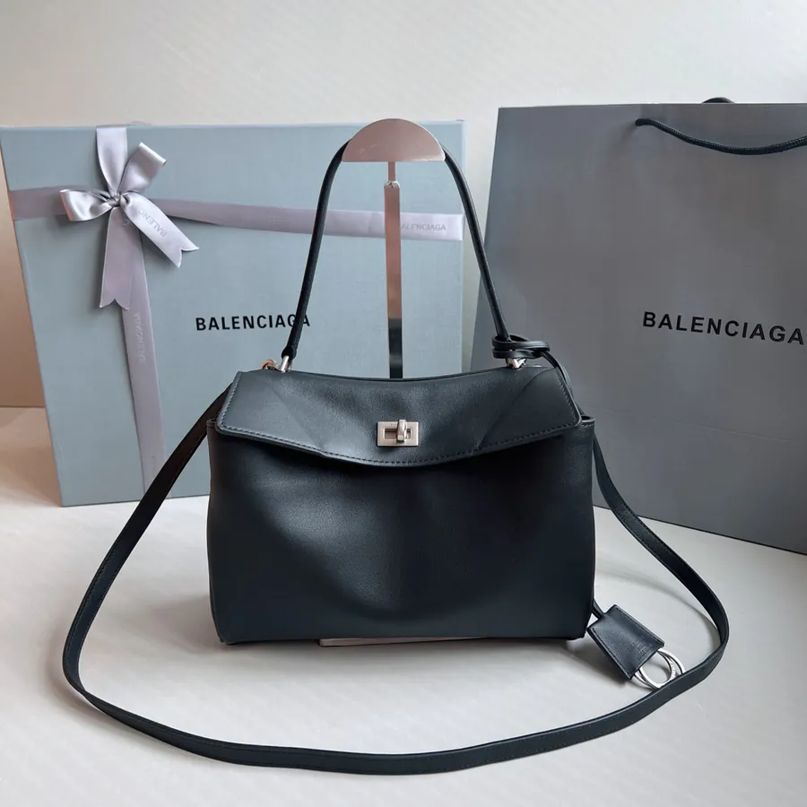 Baleenciag Rodeo Luxury Bucket Bag with Grained Calfskin