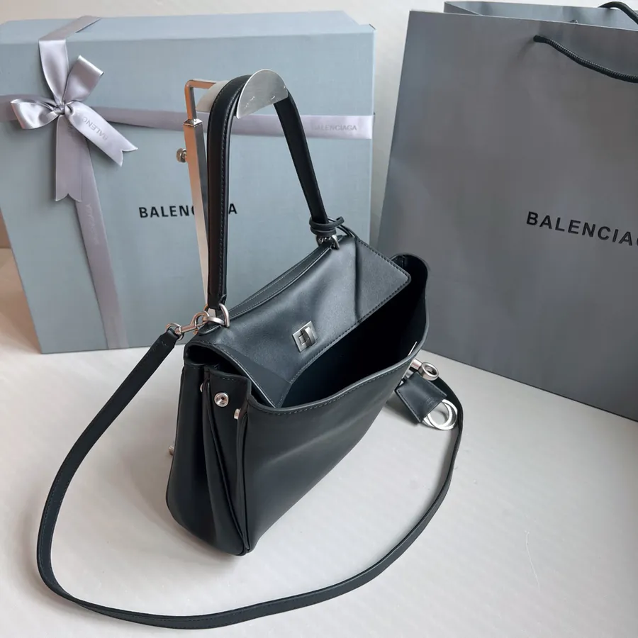 Baleenciag Rodeo Luxury Bucket Bag with Grained Calfskin