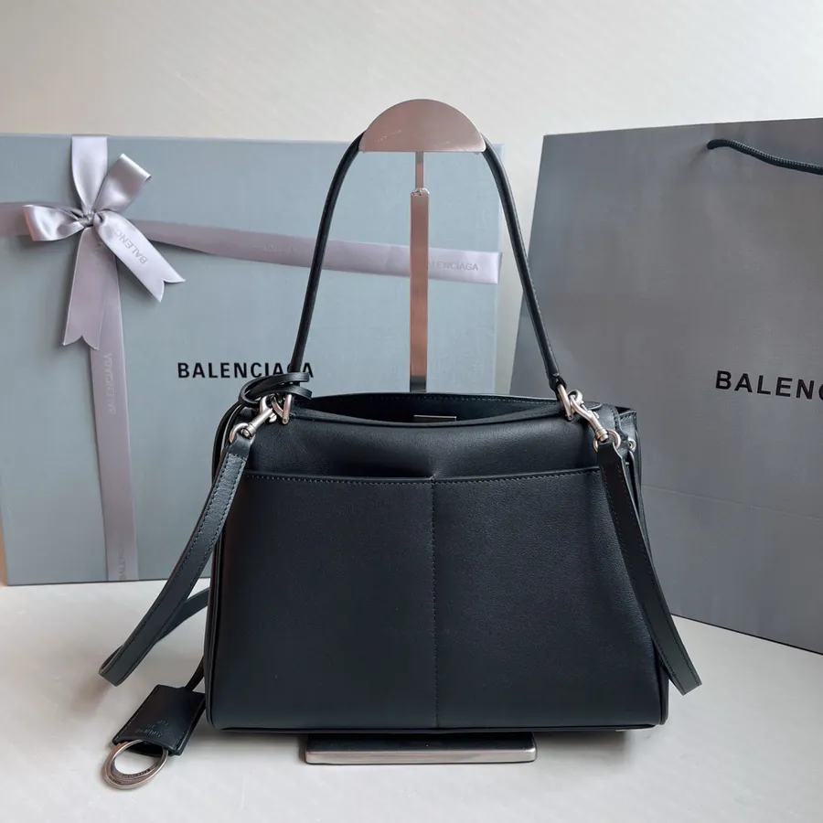 Baleenciag Rodeo Luxury Bucket Bag with Grained Calfskin