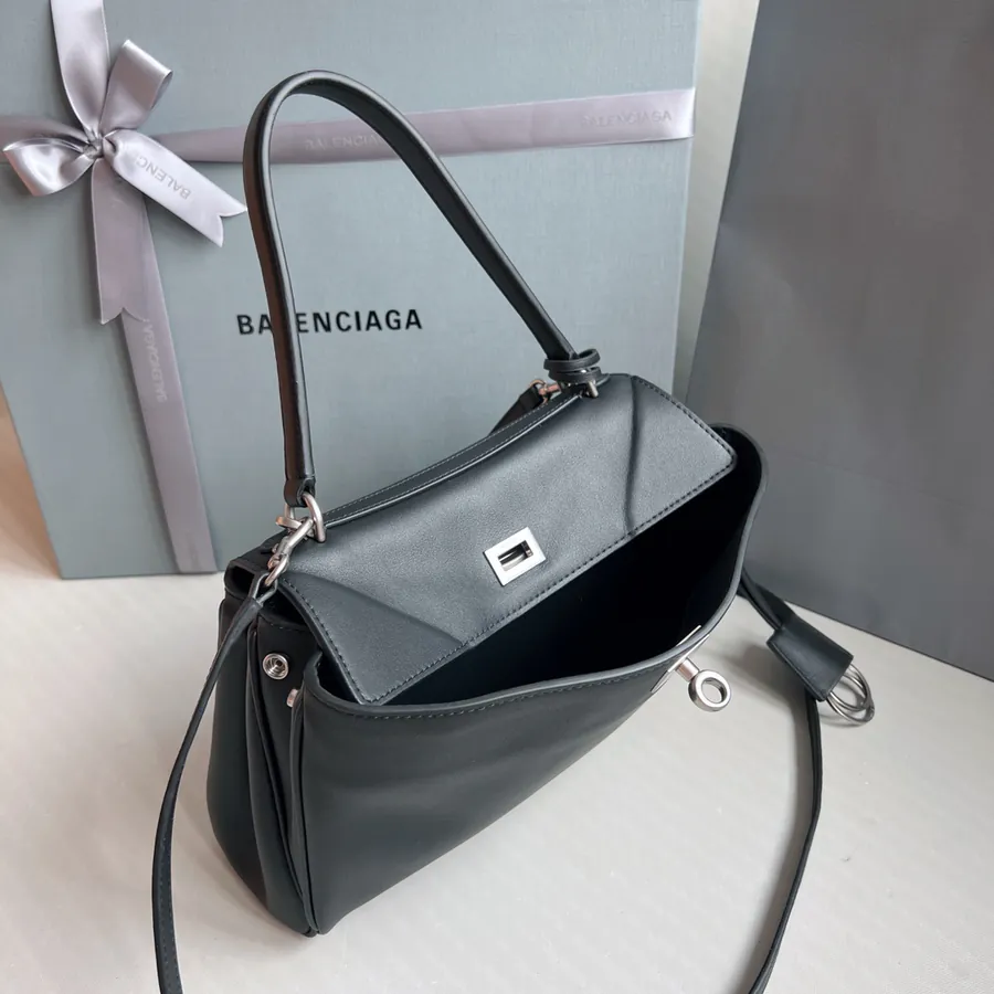 Baleenciag Rodeo Luxury Bucket Bag with Grained Calfskin