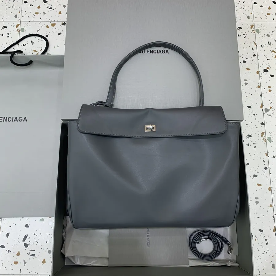Baleenciaga Rodéo Bag Large, Premium Gray Silver Buckle