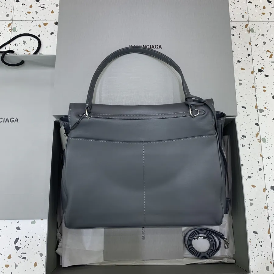 Baleenciaga Rodéo Bag Large, Premium Gray Silver Buckle