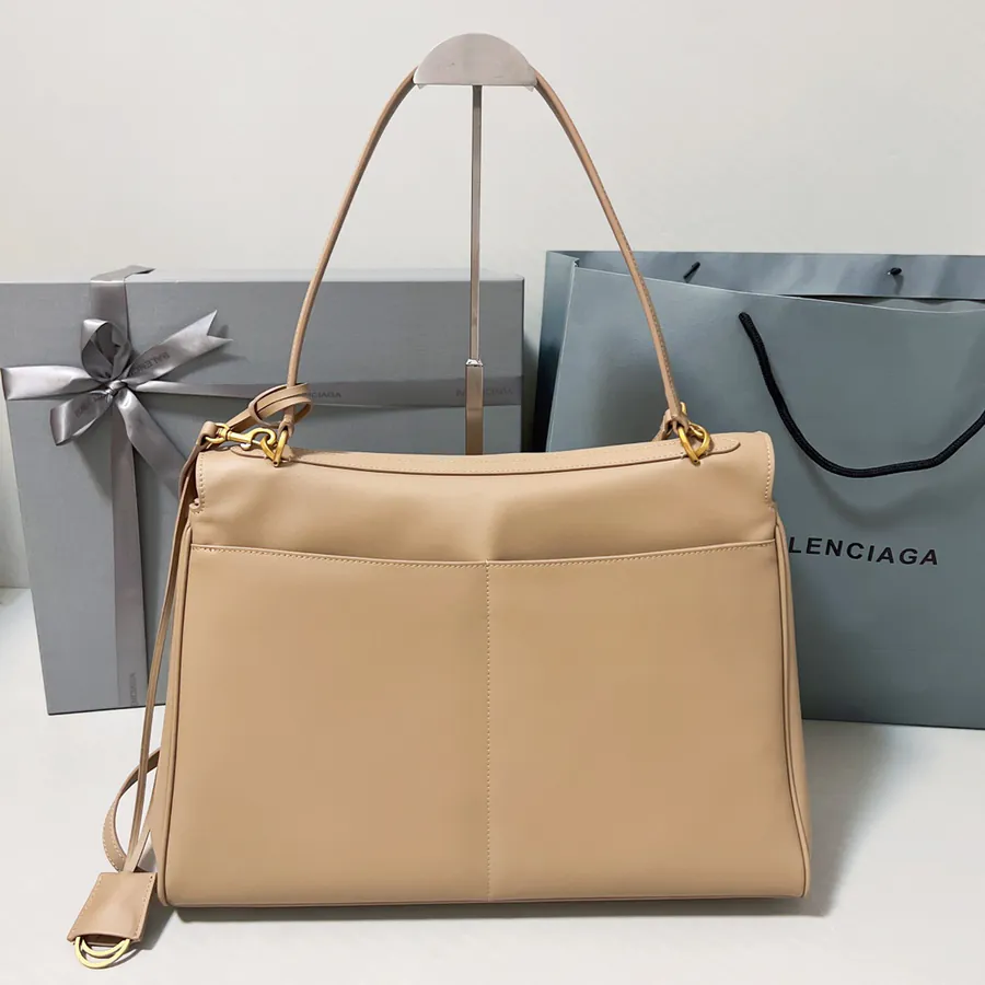 Baleenciag Rodeo Luxury Bucket Bag with Grained Calfskin