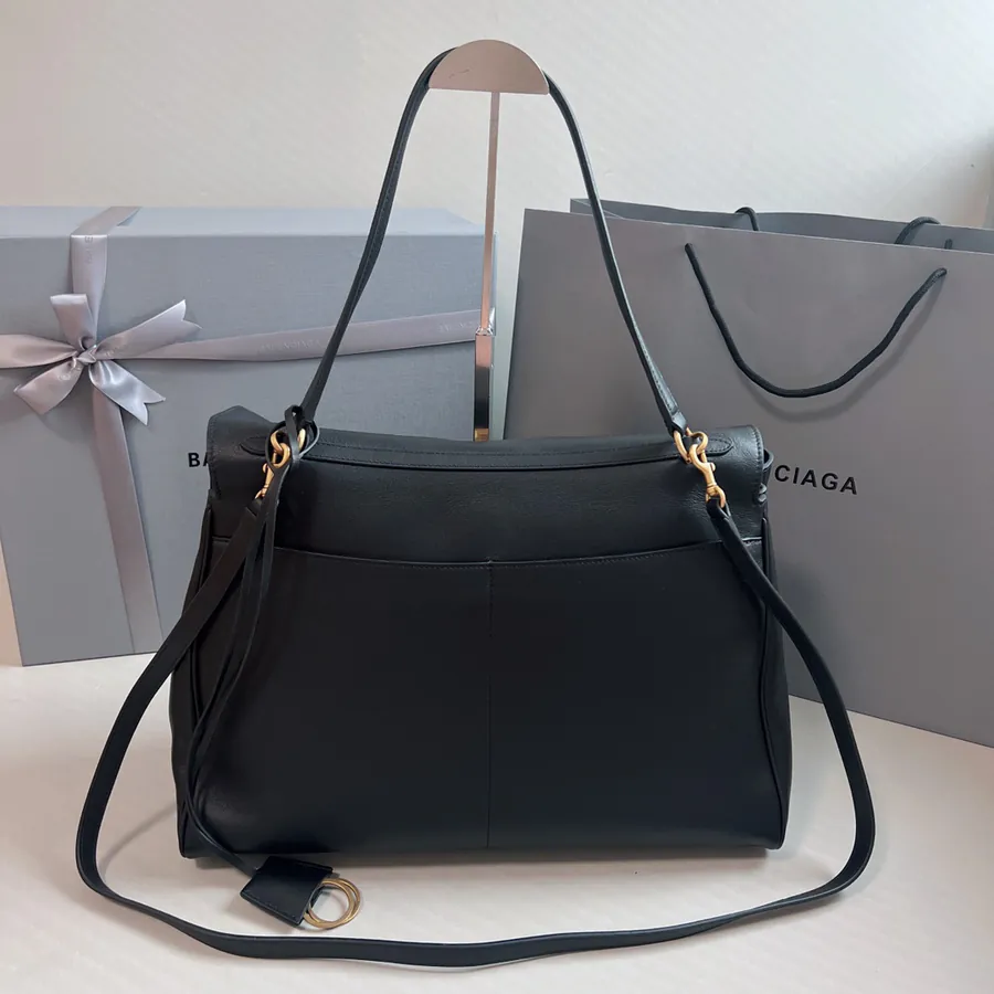 Baleenciag Rodeo Luxury Bucket Bag with Grained Calfskin
