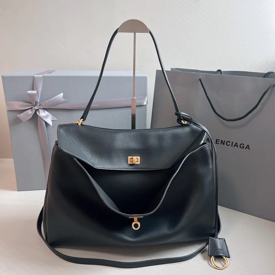 Baleenciag Rodeo Luxury Bucket Bag with Grained Calfskin