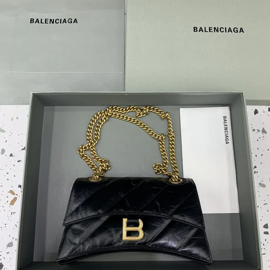 BaleNCIAG Crush Small Oil Tanned Black Gold Plated Chain Bag