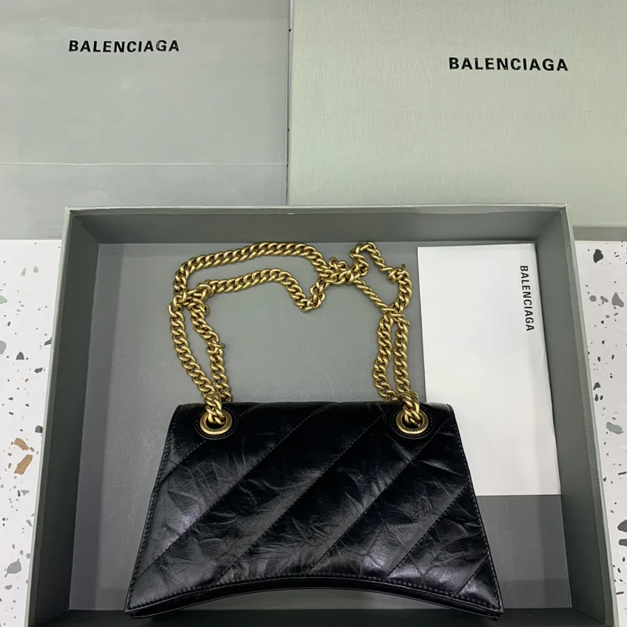 BaleNCIAG Crush Small Oil Tanned Black Gold Plated Chain Bag