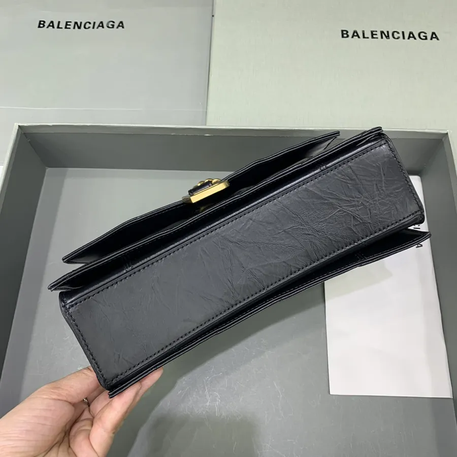 BaleNCIAG Crush Small Oil Tanned Black Gold Plated Chain Bag