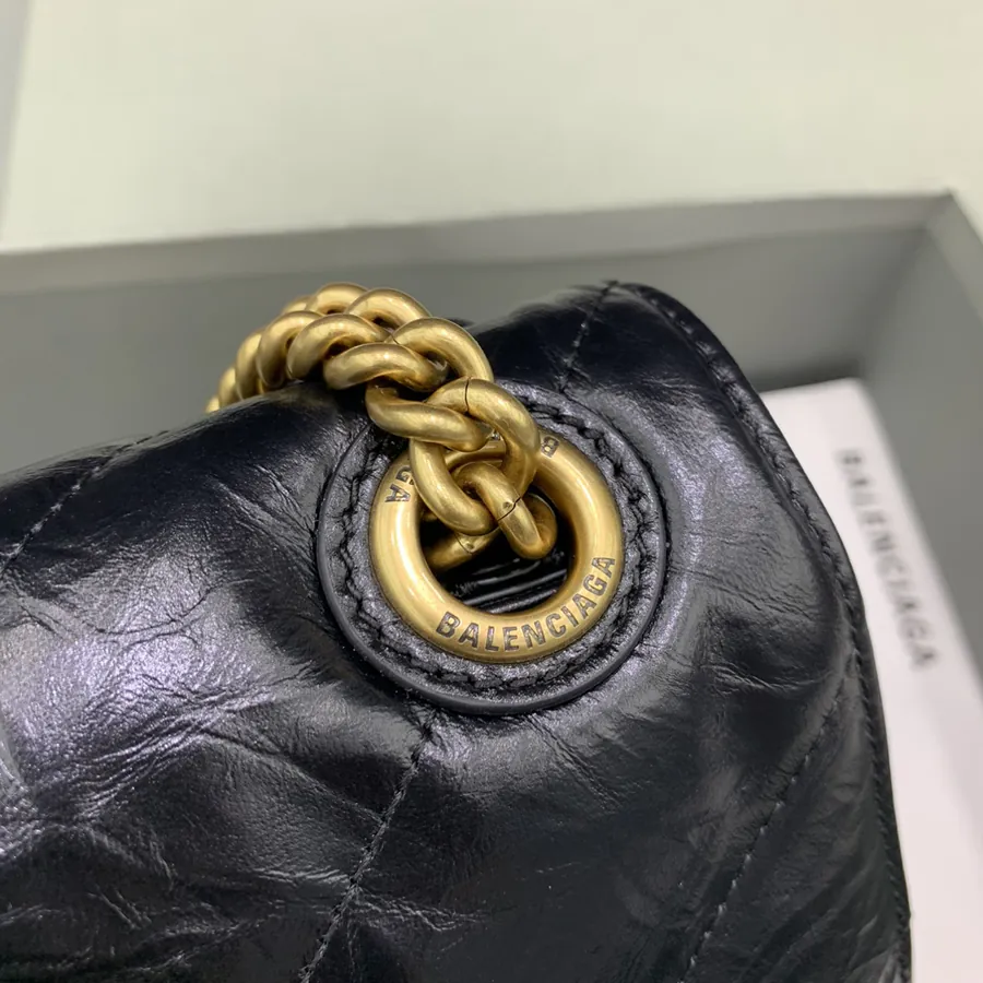 BaleNCIAG Crush Small Oil Tanned Black Gold Plated Chain Bag