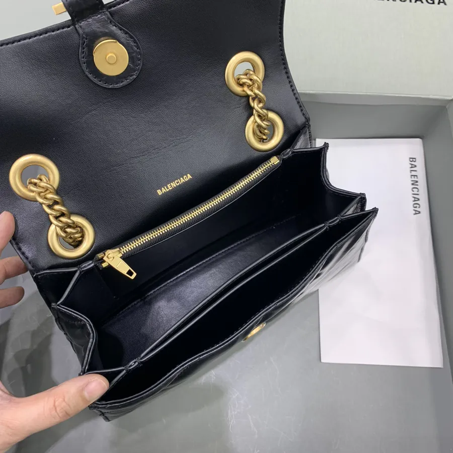 BaleNCIAG Crush Small Oil Tanned Black Gold Plated Chain Bag