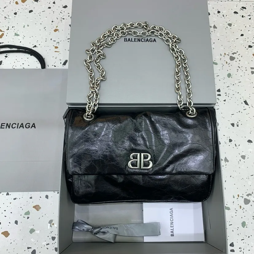 BaleNCIAG Le Monaco Small Oil Wax Black Silver Bucket Bag