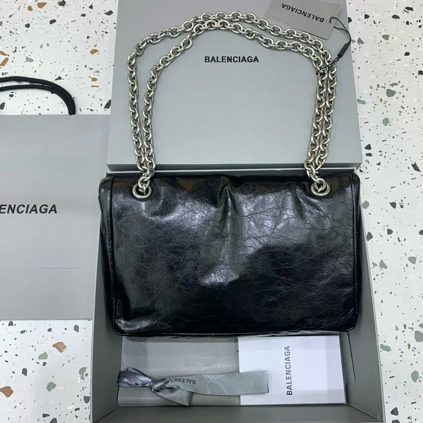 BaleNCIAG Le Monaco Small Oil Wax Black Silver Bucket Bag