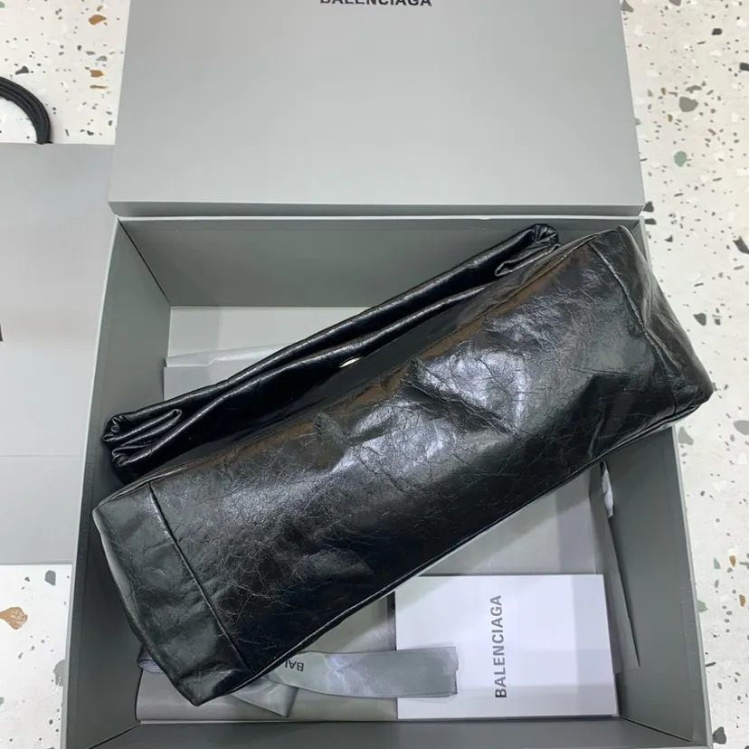 BaleNCIAG Le Monaco Small Oil Wax Black Silver Bucket Bag