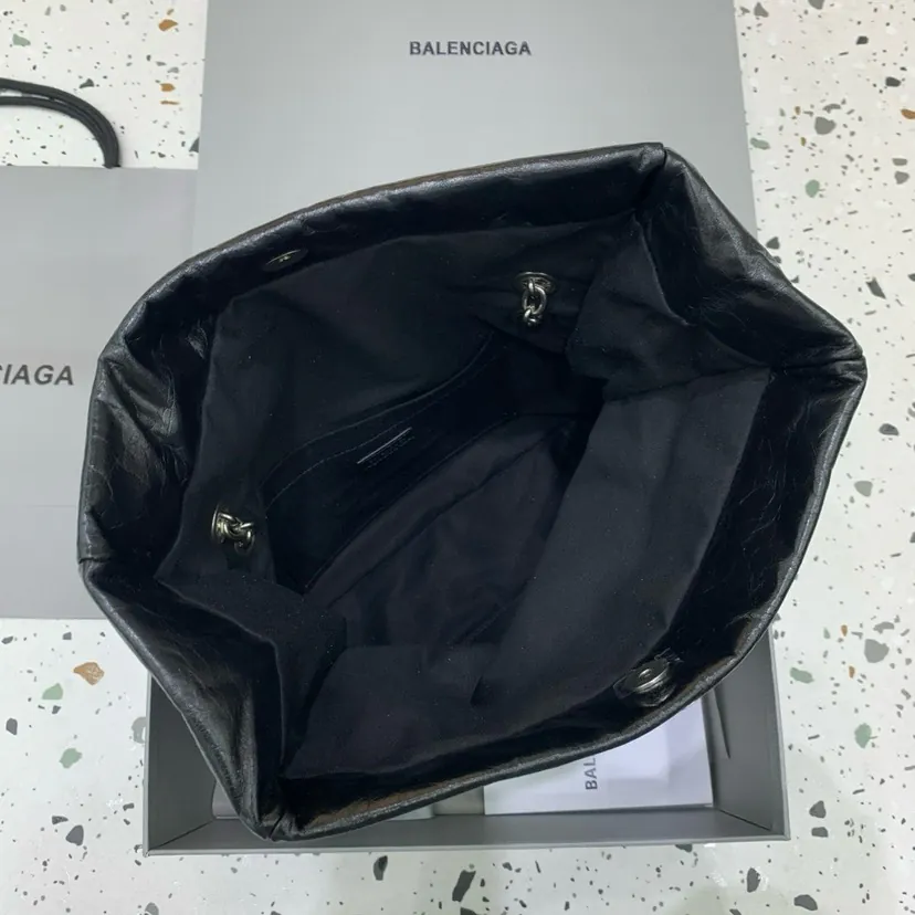 BaleNCIAG Le Monaco Small Oil Wax Black Silver Bucket Bag