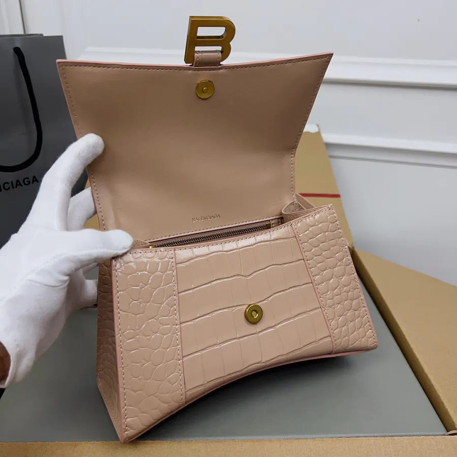 Balenciagα Hourglass Sand Bag Exclusive Real Photo, Gold Zip, Cheetah Print