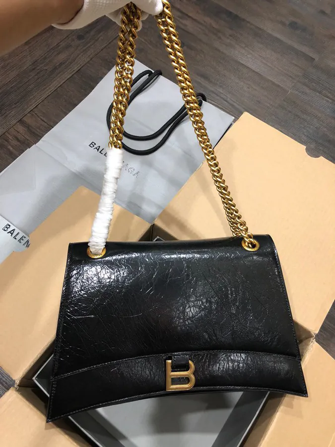 BaleNCIAG Crush Sand漏 Chain Bag with Gold Clasp