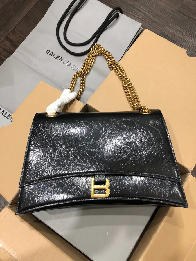 BaleNCIAG Crush Sand漏 Chain Bag with Gold Clasp