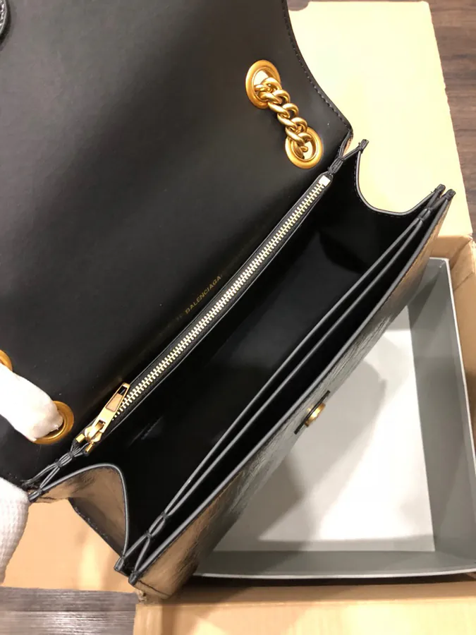 BaleNCIAG Crush Sand漏 Chain Bag with Gold Clasp