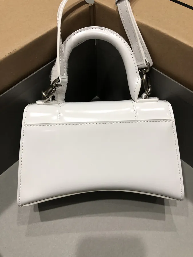 Balenciagα Hourglass Sandbag in White with Silver Buckle