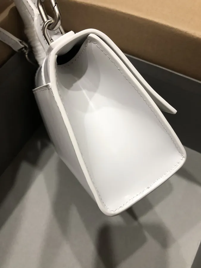 Balenciagα Hourglass Sandbag in White with Silver Buckle