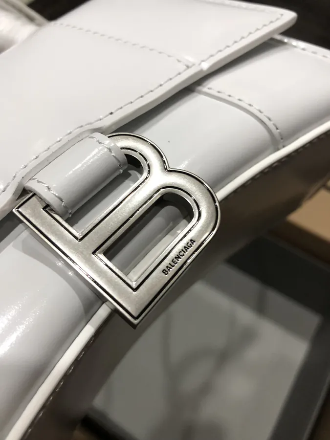 Balenciagα Hourglass Sandbag in White with Silver Buckle