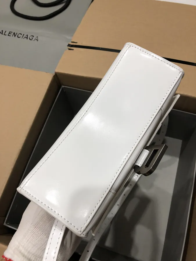 Balenciagα Hourglass Sandbag in White with Silver Buckle
