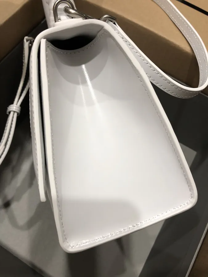 Balenciagα Hourglass Sandbag in White with Silver Buckle