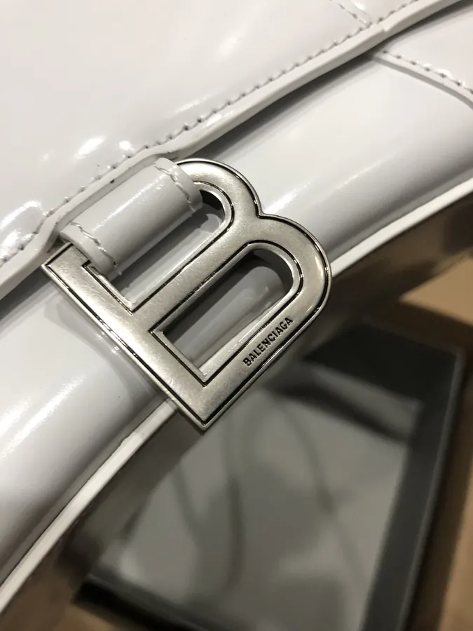 Balenciagα Hourglass Sandbag in White with Silver Buckle