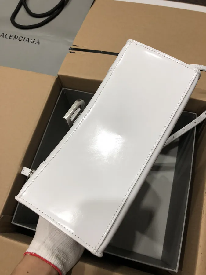 Balenciagα Hourglass Sandbag in White with Silver Buckle