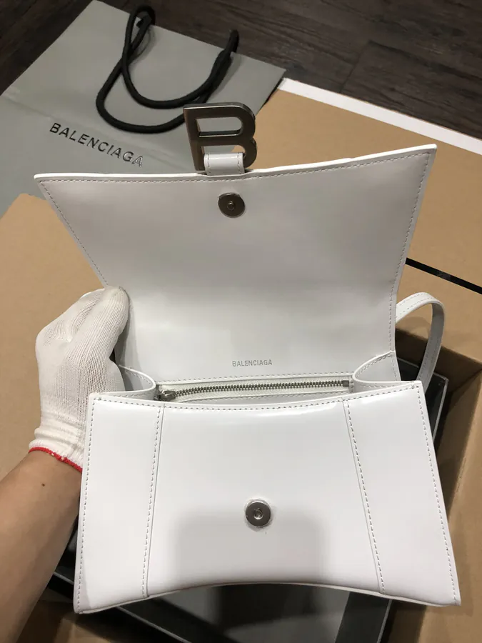 Balenciagα Hourglass Sandbag in White with Silver Buckle