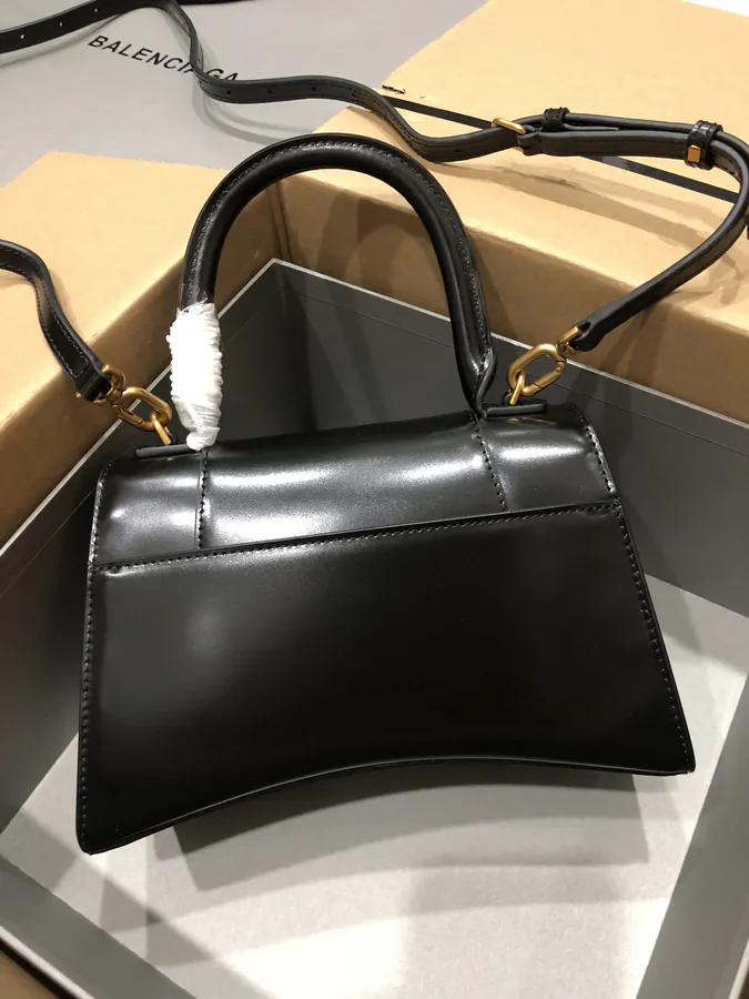 Balenciagα Hourglass Sandbag Black Smooth Leather with Gold Zip
