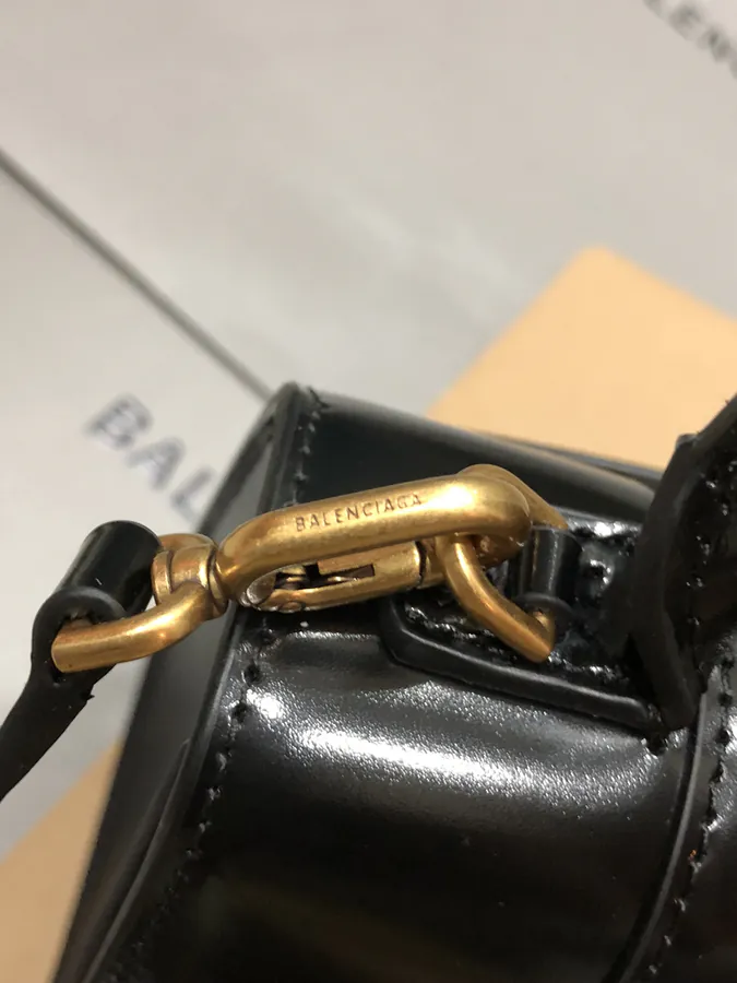 Balenciagα Hourglass Sandbag Black Smooth Leather with Gold Zip