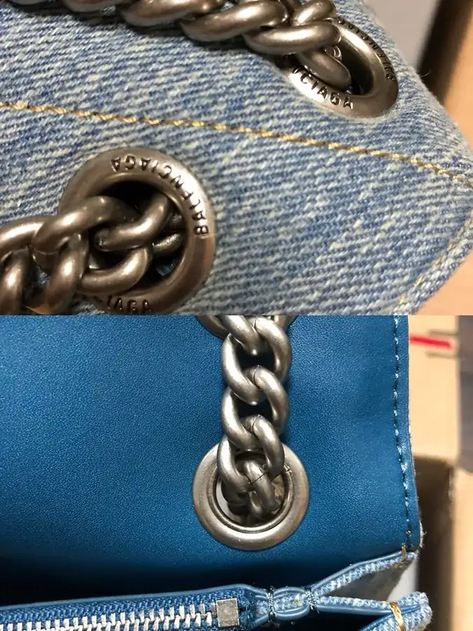 BaleNCIAG Crush Mini Denim Chain Bag