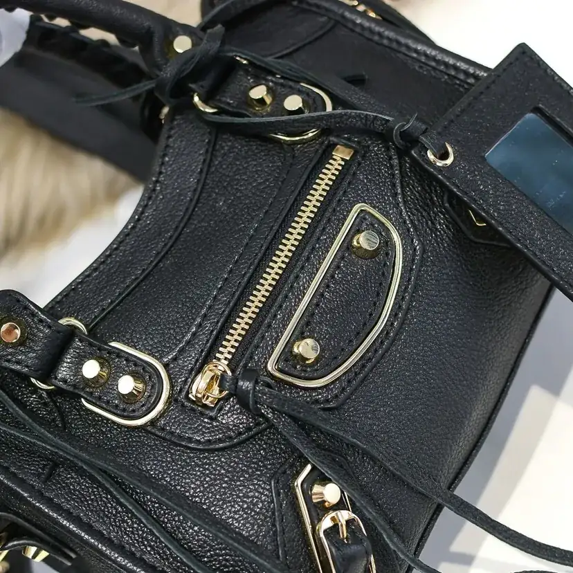 BALEN•GA Motorcycle Bag with Classic Design Genuine Leather Trim and Metal Hardware