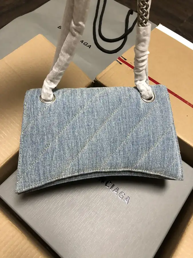 BaleNCIAG Crush Small Calfskin Silver Buckle Chain Bag
