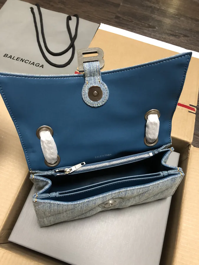 BaleNCIAG Crush Small Calfskin Silver Buckle Chain Bag