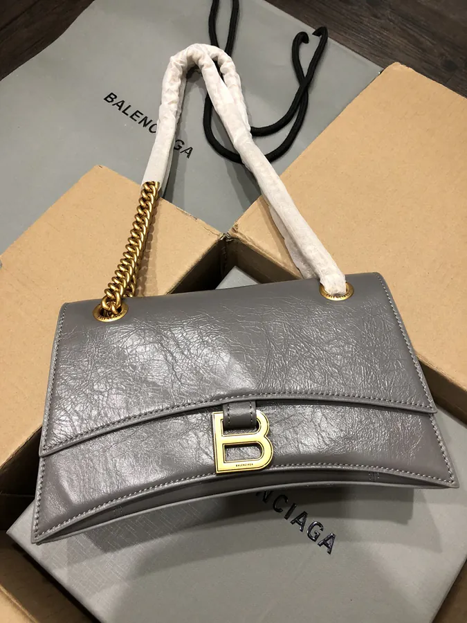 BaleNCIAG CRUSH Mini Smooth Gray Gold Clasp Tote