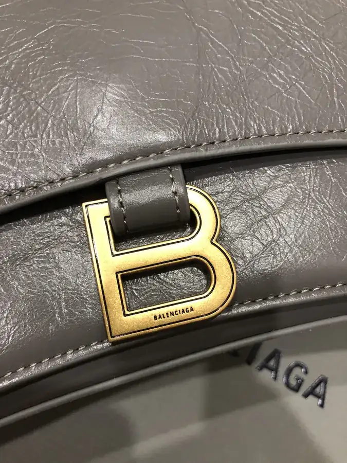 BaleNCIAG CRUSH Mini Smooth Gray Gold Clasp Tote