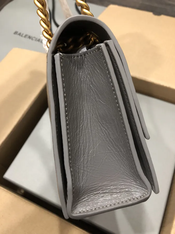 BaleNCIAG CRUSH Mini Smooth Gray Gold Clasp Tote