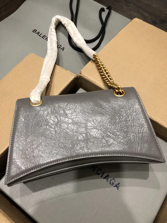 BaleNCIAG CRUSH Mini Smooth Gray Gold Clasp Tote