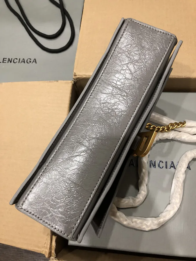 BaleNCIAG CRUSH Mini Smooth Gray Gold Clasp Tote