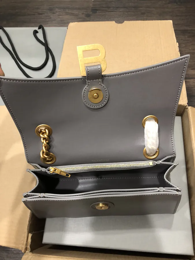 BaleNCIAG CRUSH Mini Smooth Gray Gold Clasp Tote