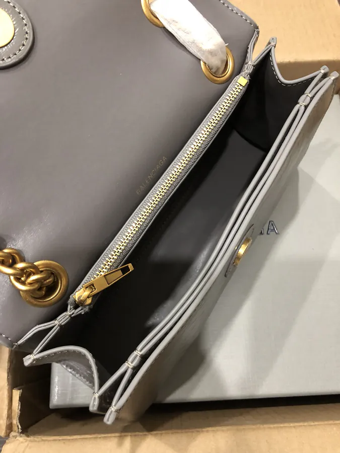 BaleNCIAG CRUSH Mini Smooth Gray Gold Clasp Tote