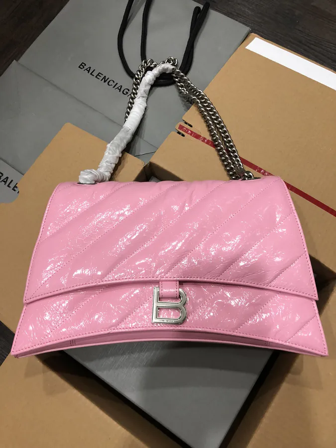 BaleNCIAG Crush Pink Silver Buckle Bucket Bag