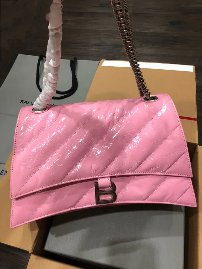 BaleNCIAG Crush Pink Silver Buckle Bucket Bag
