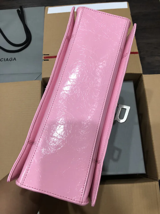BaleNCIAG Crush Pink Silver Buckle Bucket Bag