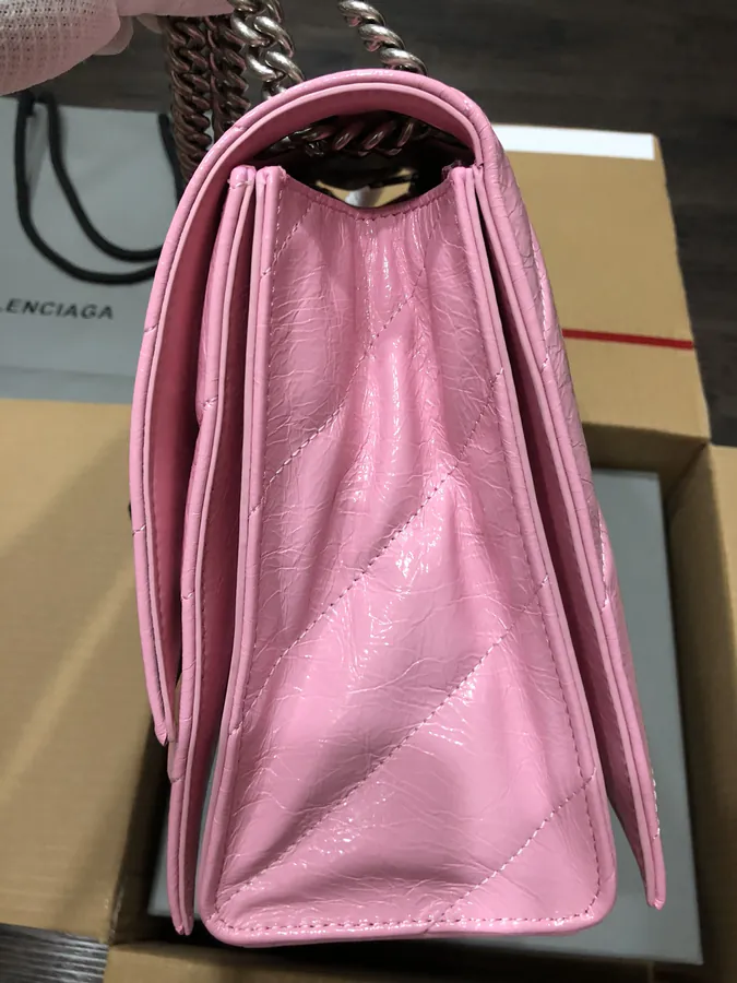 BaleNCIAG Crush Pink Silver Buckle Bucket Bag