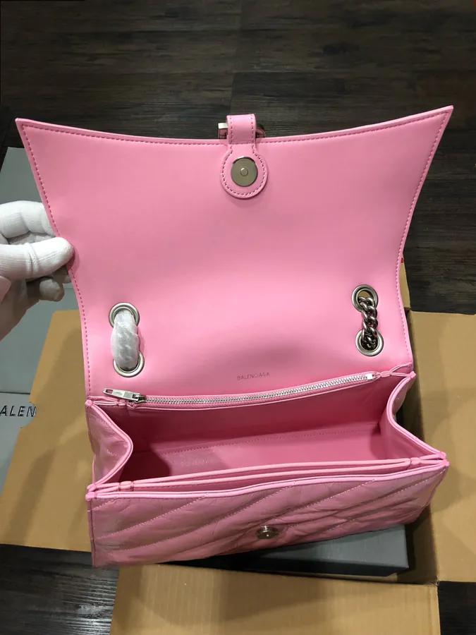BaleNCIAG Crush Pink Silver Buckle Bucket Bag
