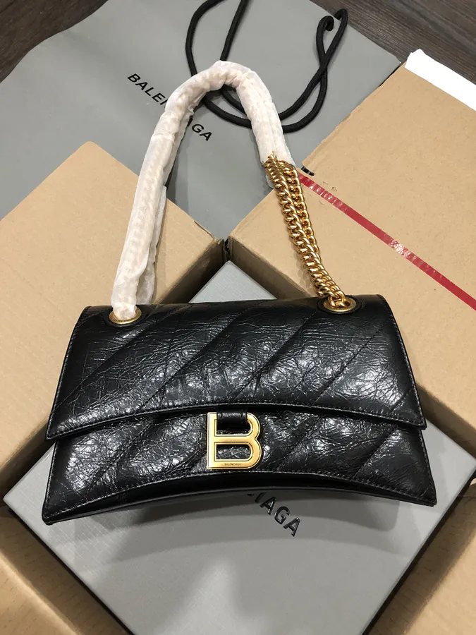 BaleNCIAG Crush Mini Black Flower Gold Clasp Bucket Bag