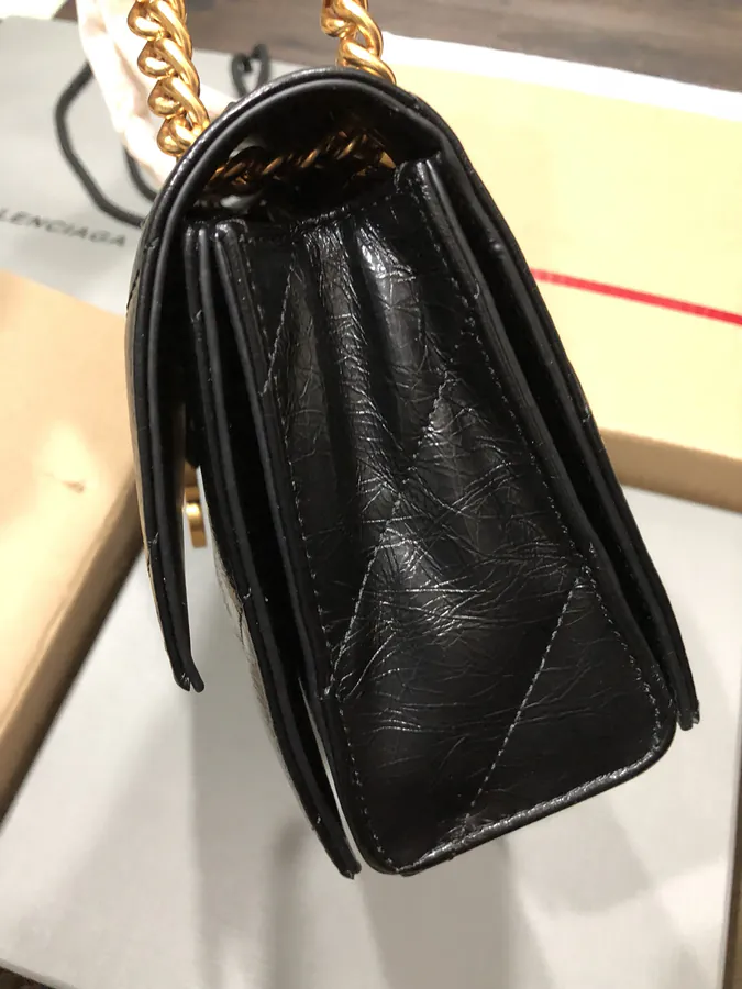 BaleNCIAG Crush Mini Black Flower Gold Clasp Bucket Bag